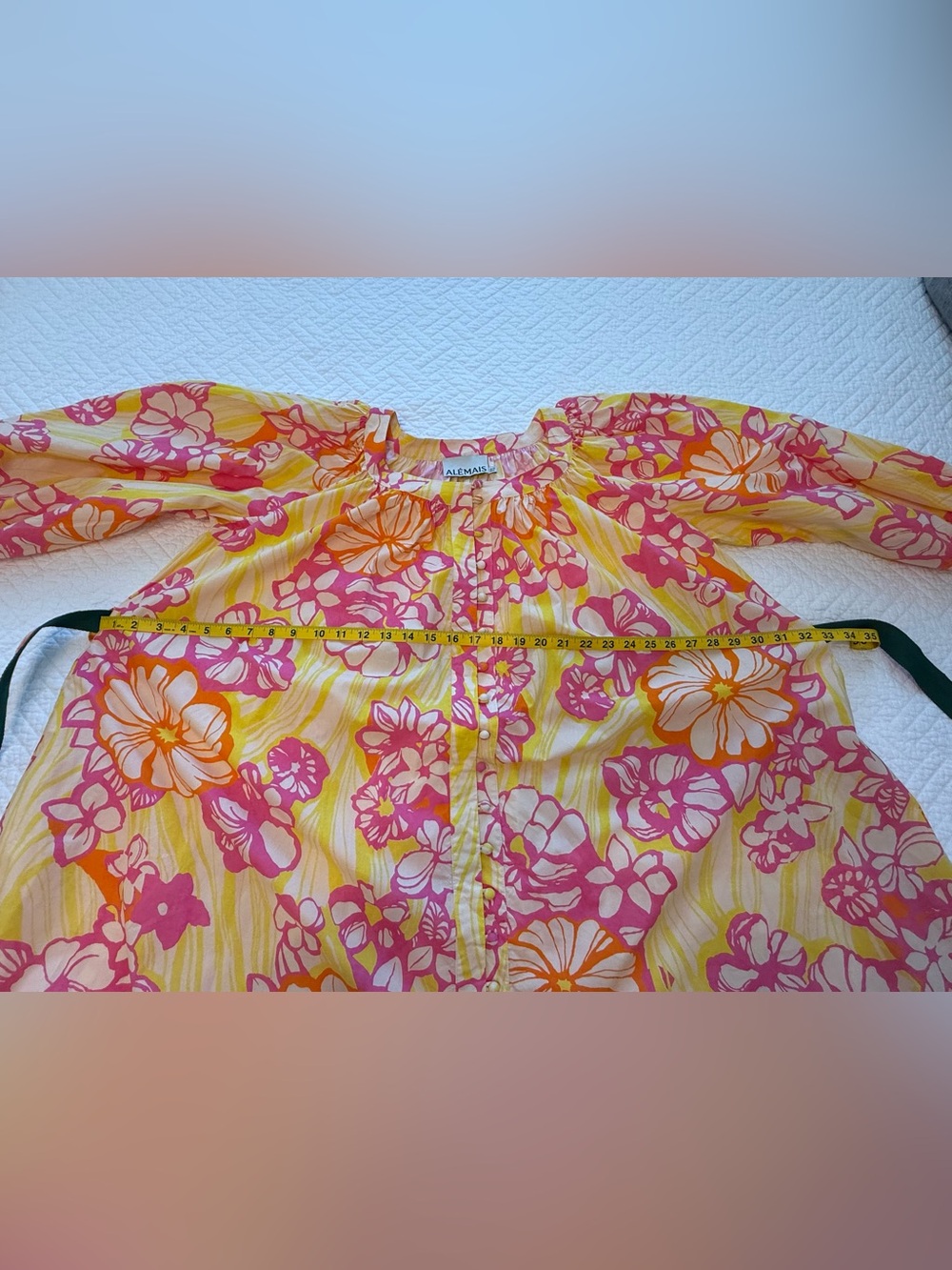 Alemais Pink & Yellow Floral Cotton Mini Dress with Belt - AU12/US8 - Picture 9 of 13